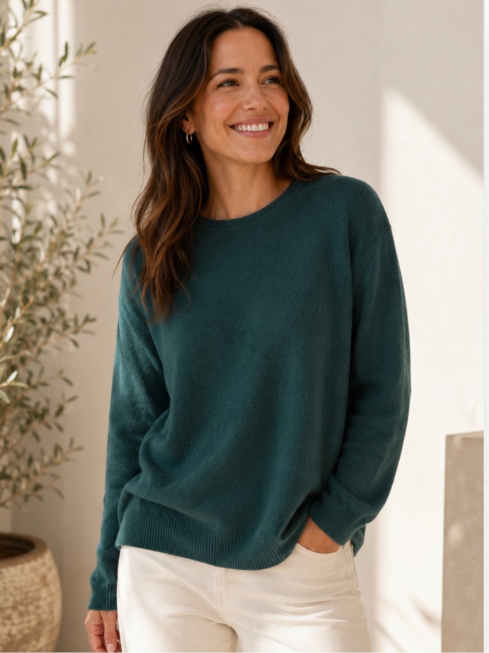 L.L. Bean Women’s 100% Cashmere Crewneck Sweater in Forest Green